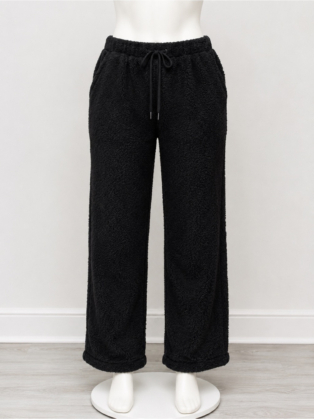 Black Plush Sherpa Drawstring Pants